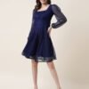 Blue A-Line Plain Dress - Image 3