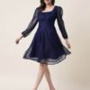 Blue A-Line Plain Dress - Image 5