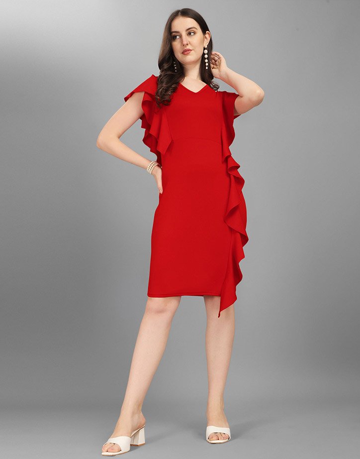 Red Ruffled Bodycon Dress