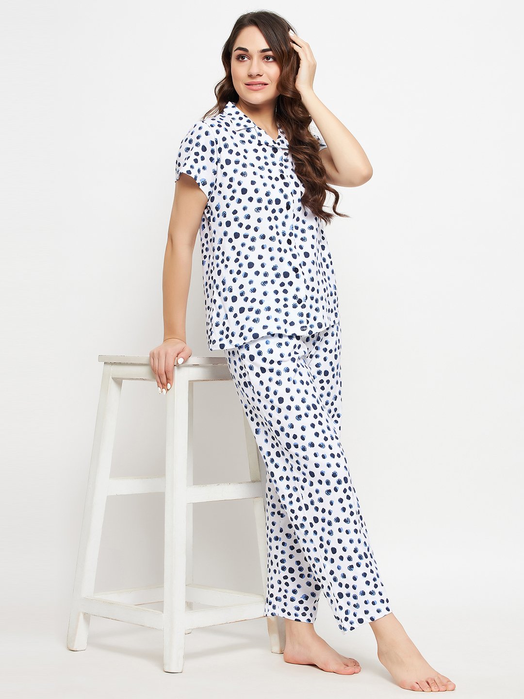 Print Me Pretty Button Down Shirt & Pyjama Set in White – 100% Cotton