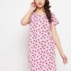 Dot Print Short Night Dress in Baby Pink - 100% Cotton - Image 3