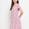 Dot Print Short Night Dress in Baby Pink - 100% Cotton - Image 4