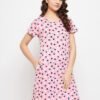 Dot Print Short Night Dress in Baby Pink - 100% Cotton - Image 5