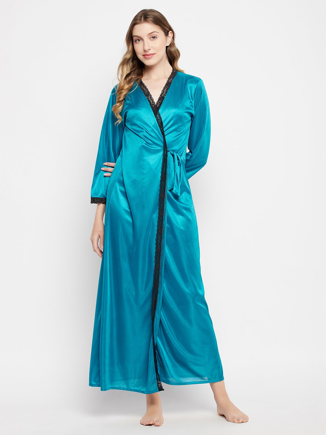 Chic Basic Robe in Teal Blue – Satin