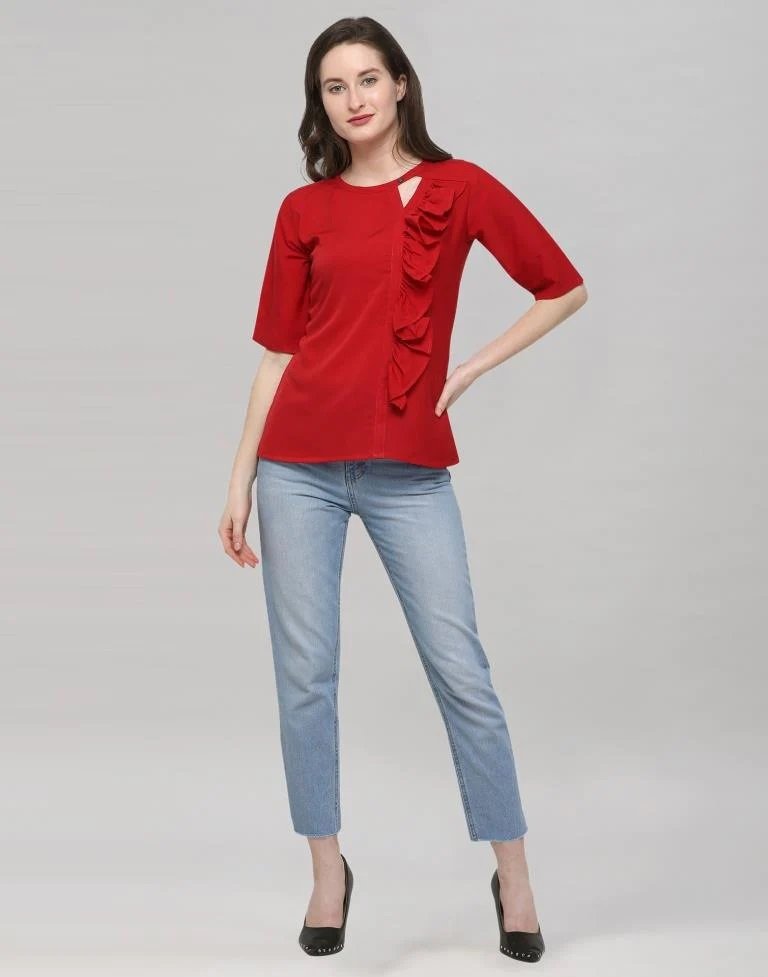Red Colored Plain Crepe Top