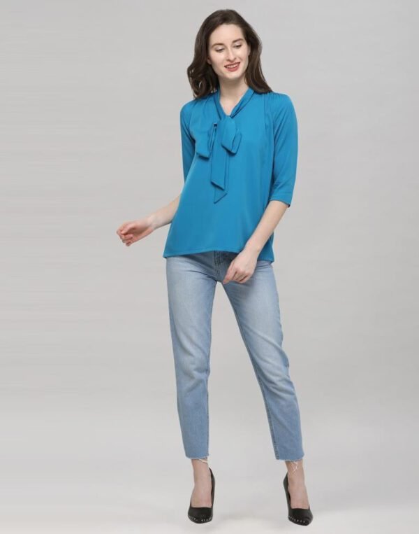 Blue Coloured Plain Crepe Top