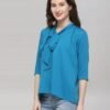 Blue Coloured Plain Crepe Top - Image 4