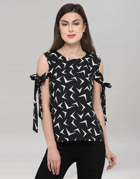 Black and White Colored Printed Crepe