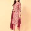 Coral Kurti With Pant And Dupatta - Image 2