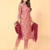 Coral Kurti With Pant And Dupatta - Image 3