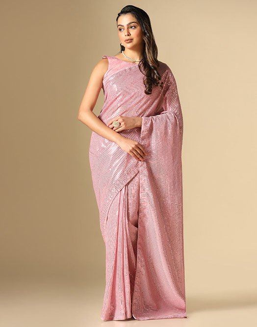 Light Pink Georgette Sequence Saree