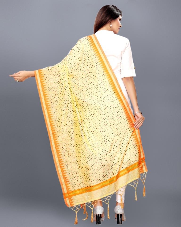 Beige Coloured Cotton Silk Jacquard Printed Dupatta