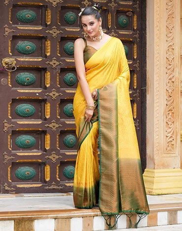 Yellow Silk Weaving Kanjivaram Saree