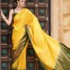 Yellow Silk Weaving Kanjivaram Saree - Image 4