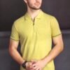 Men's Light Green Zipper Collar T-Shirt in Tuck Knits Fabric - Image 2