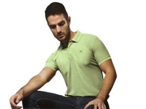 Men’s Luxe Dri-Fit Polo Neck Spring Green T-Shirt in Honey Comb Fabric