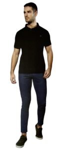Men’s Luxe Dri-Fit Polo Neck Black T-Shirt in Honey Comb Fabric