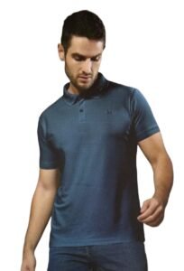 Men’s Luxe Dri-Fit Polo Neck Moroccan Blue T-Shirt in Honey Comb Fabric