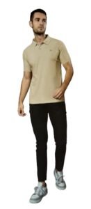 Men’s Luxe Dri-Fit Polo Neck Soft Beige T-Shirt in Honey Comb Fabric