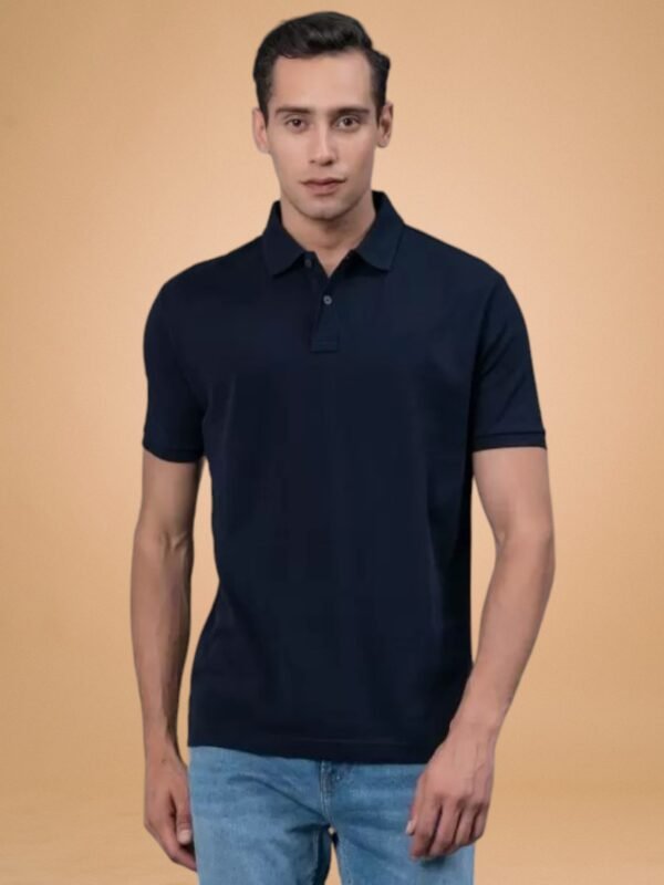 Men's Cotton Blue Polo Neck T-Shirt