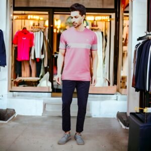 Men’s Pink T-Shirt with Grey Center Stripe made with Premium Cotton