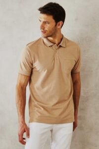 Men’s Cotton Polo T-Shirt In Brown Color