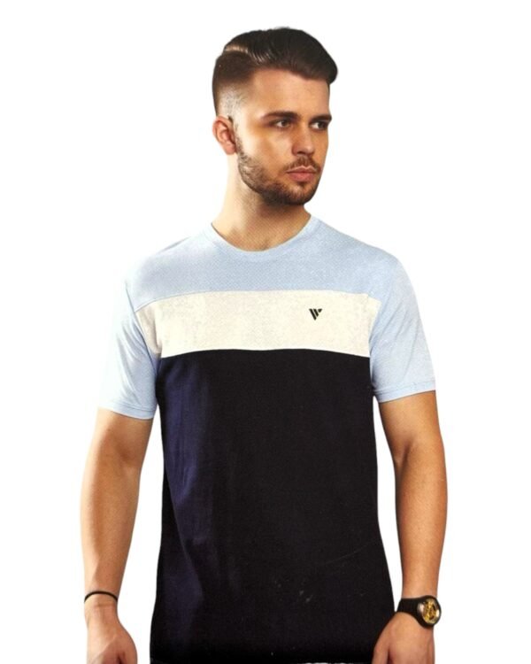 Men's Round Neck Blue Cotton T-Shirt