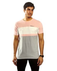 Men’s Round Neck Pink and Grey Cotton T-Shirt