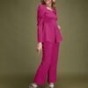 Fuchsia Pink Puff Sleeve Solid Co-Ords Set - Image 3