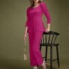 Fuchsia Pink Puff Sleeve Solid Co-Ords Set - Image 6