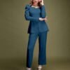 Light Navy Blue Puff Sleeve Solid Co-Ords Set - Image 2