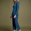 Light Navy Blue Puff Sleeve Solid Co-Ords Set - Image 3