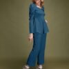 Light Navy Blue Puff Sleeve Solid Co-Ords Set - Image 4