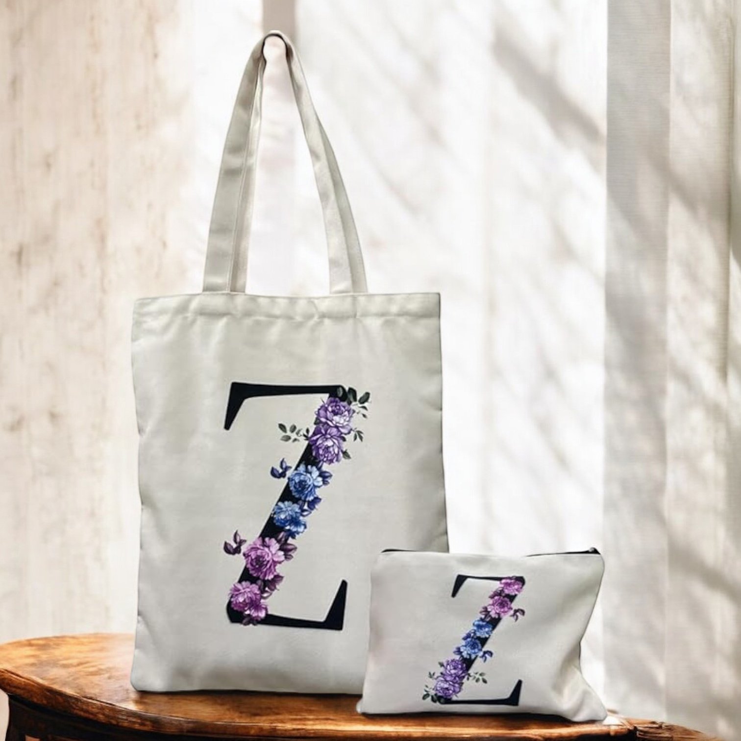 Floral Tote Bag with Matching Pouch (Z)