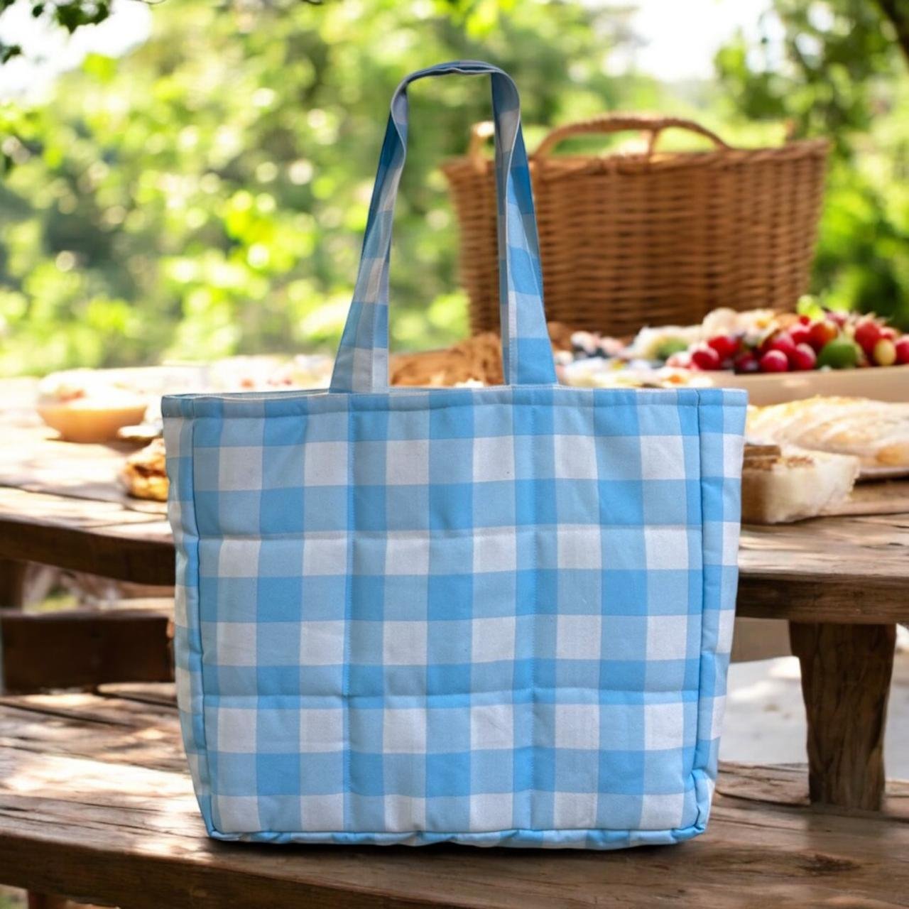 Blue Checked Mom Bag | Picnic Bag | Reusable Grocery Bag