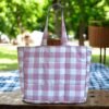 Pink Checked Mom Bag | Picnic Bag | Reusable Grocery Bag - Image 2