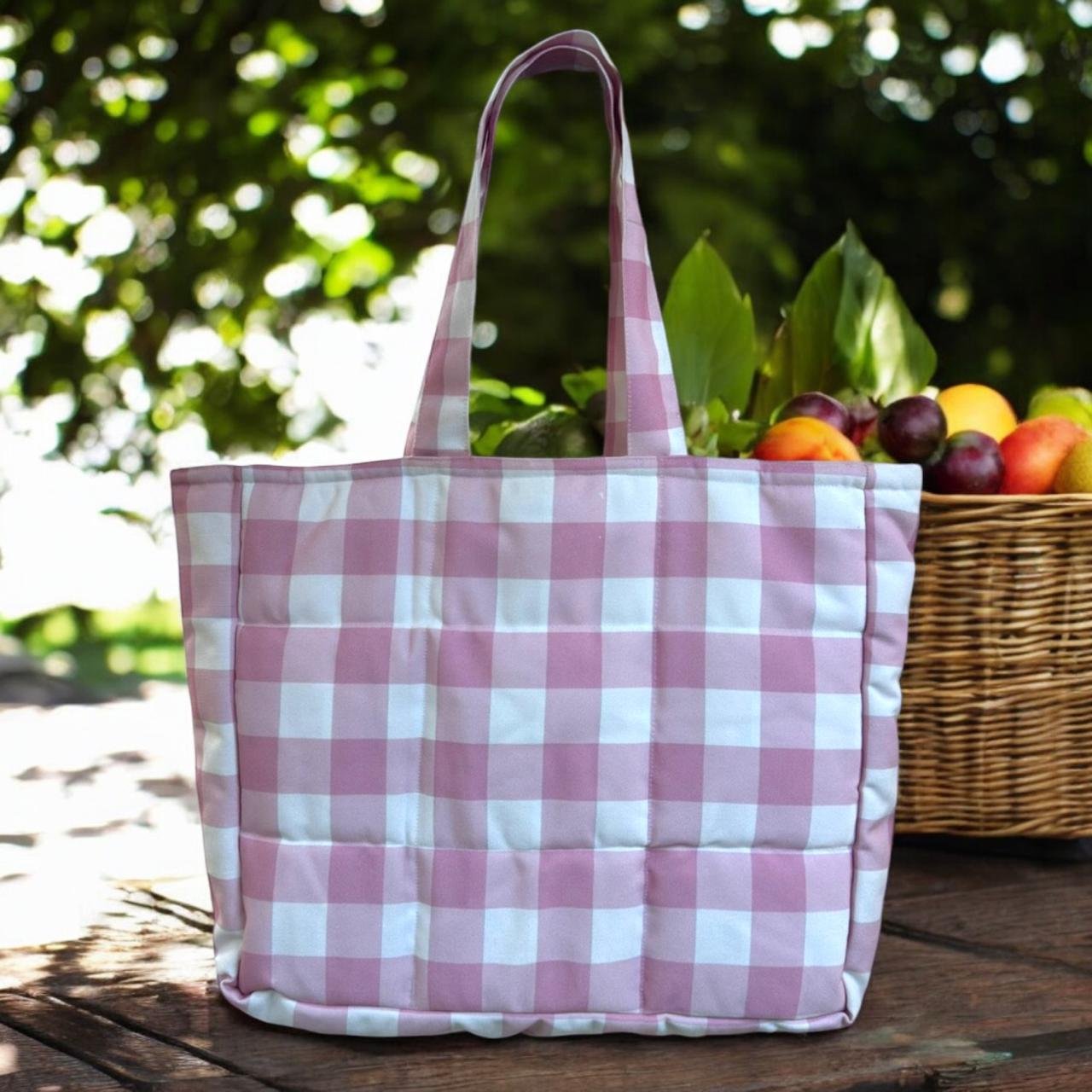 Pink Checked Mom Bag | Picnic Bag | Reusable Grocery Bag