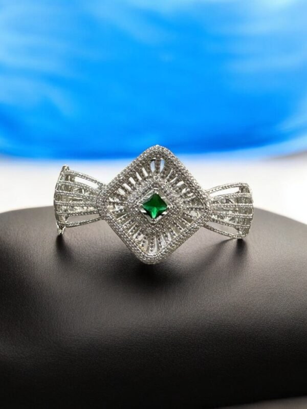 Cz Broad Kada With Rhodium Plating - Green
