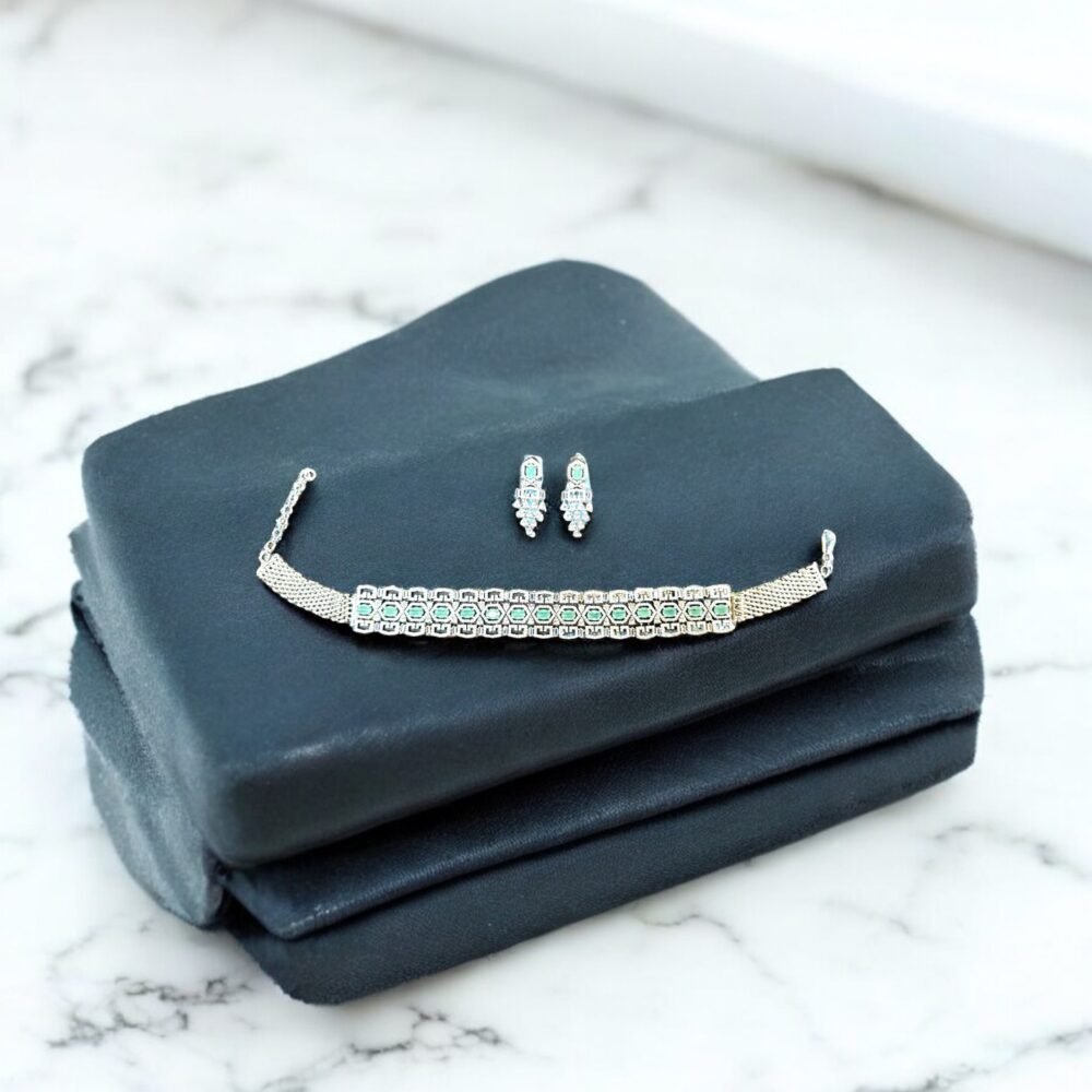 American Diamond Choker Necklace With Rhodium Plating - Image 2