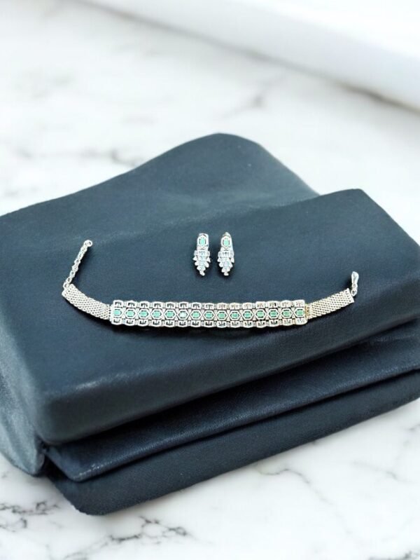 American Diamond Choker Necklace With Rhodium Plating - Mint