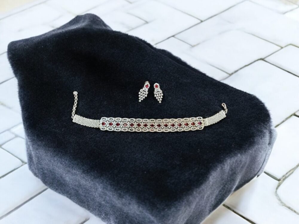 American Diamond Choker Necklace With Rhodium Plating - Image 3