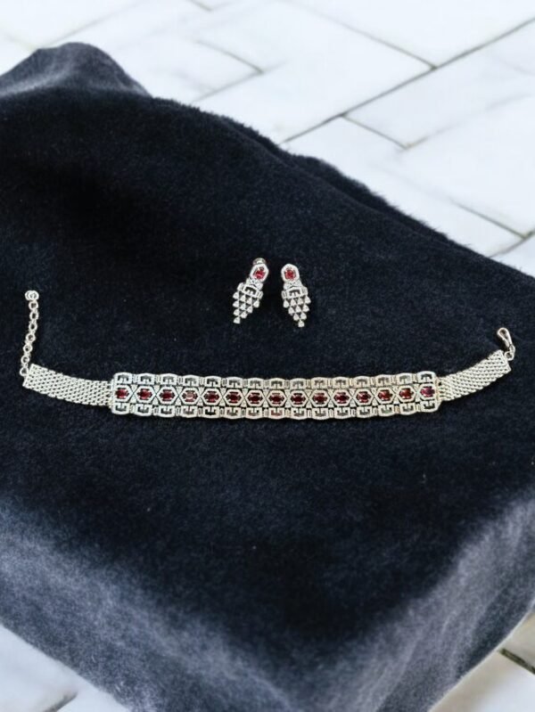 American Diamond Choker Necklace With Rhodium Plating - Rani