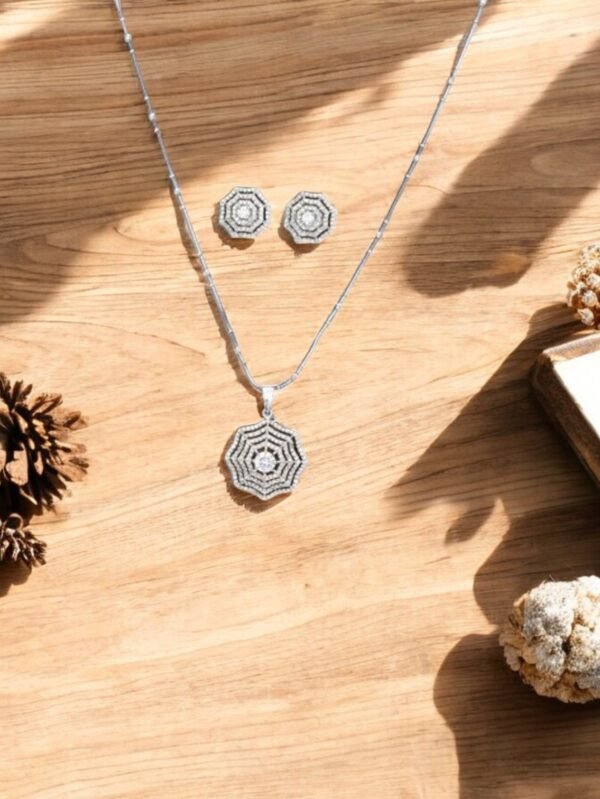 American Diamond Classic Pendant Set With Rhodium Plating - White