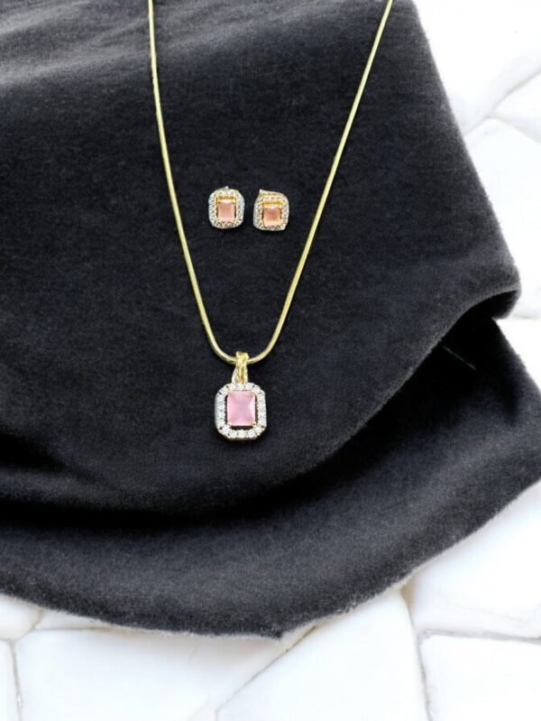Cubic Zirconia Delicate Pendant Set With Gold Plating - Pink