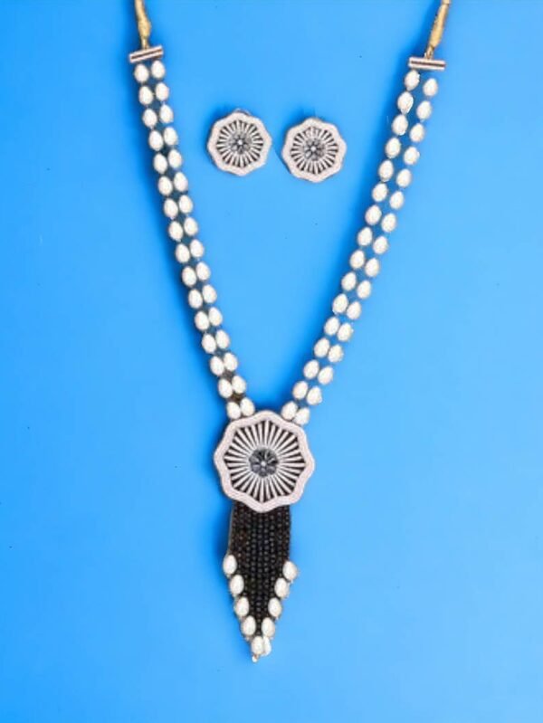 Cubic Zirconia Mala Necklace With Black Plating - Black