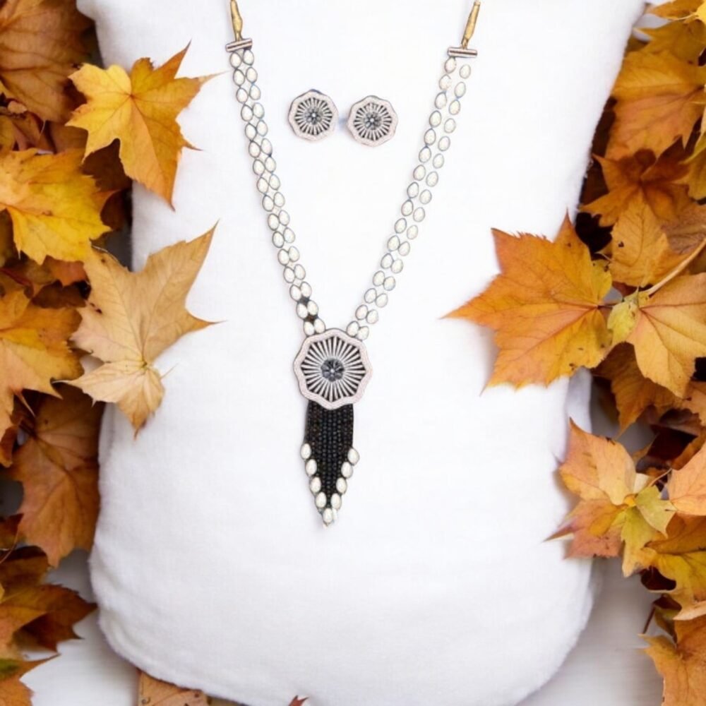Cubic Zirconia Mala Necklace With Black Plating