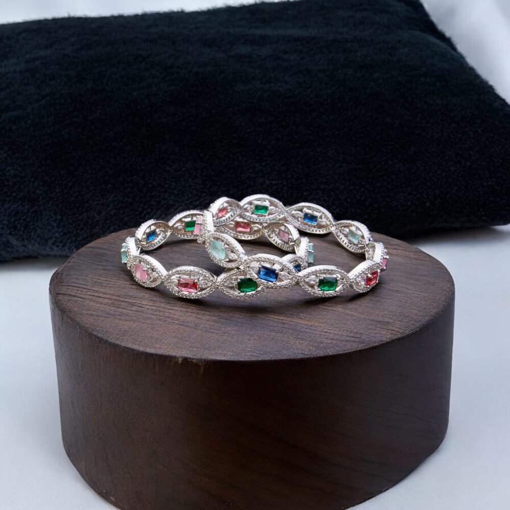 Cz Classic Bangles With Rhodium Plating