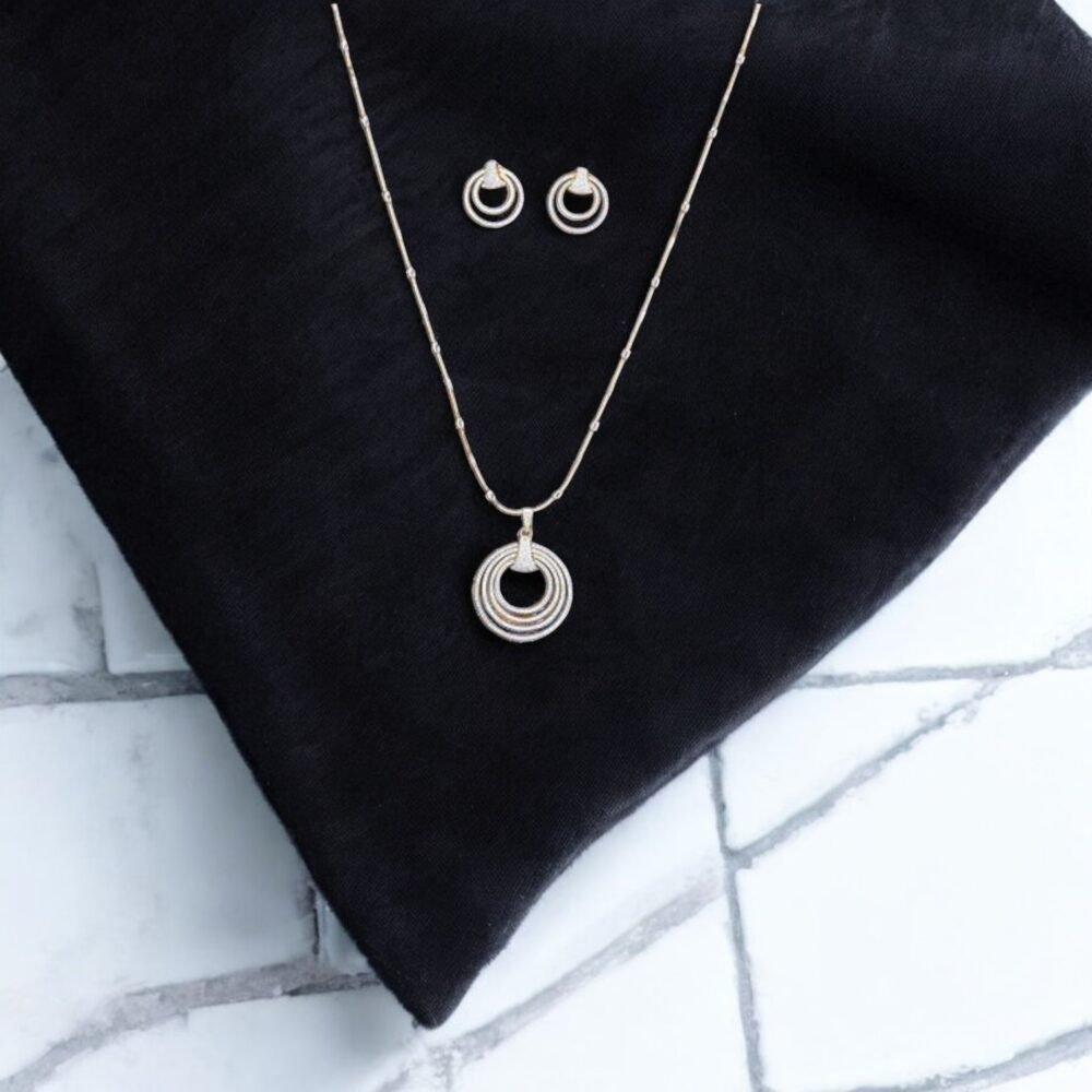 Cz Classic Pendant Set With 2 Tone Plating