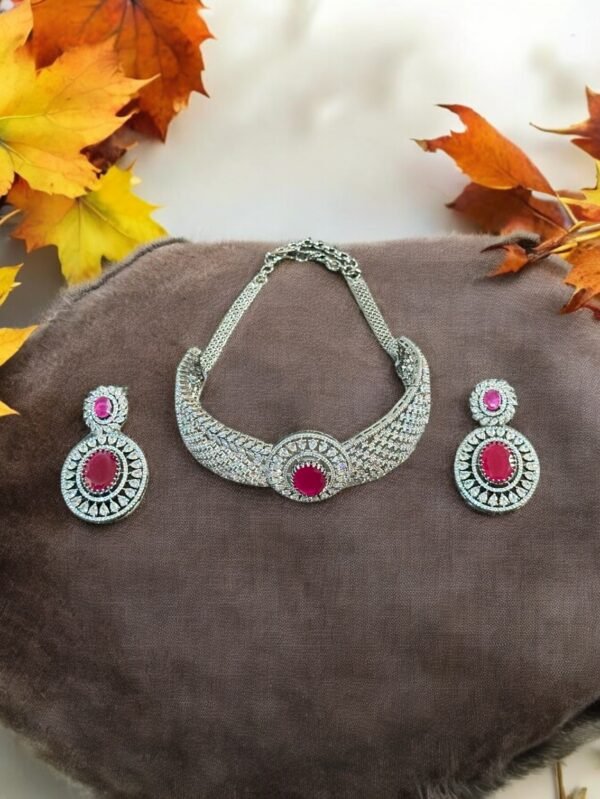 Cz Choker Necklace With Rhodium Plating
