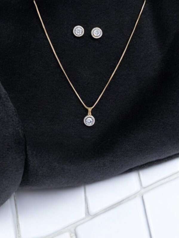 Cubic Zirconia Solitaire Pendant Set With 2 Tone Plating